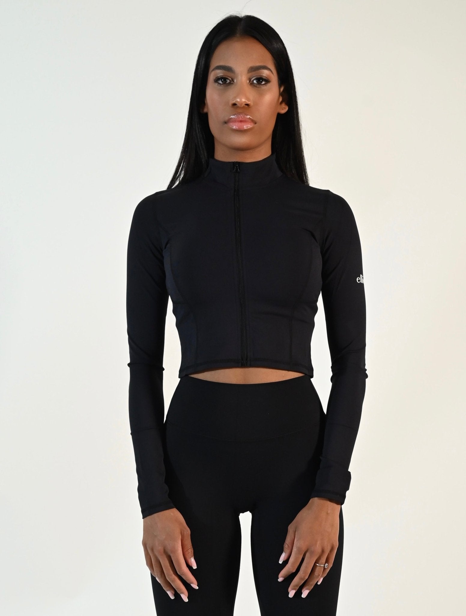 Celine Cropped Zip Jacket - Black - Ellie Gymwear