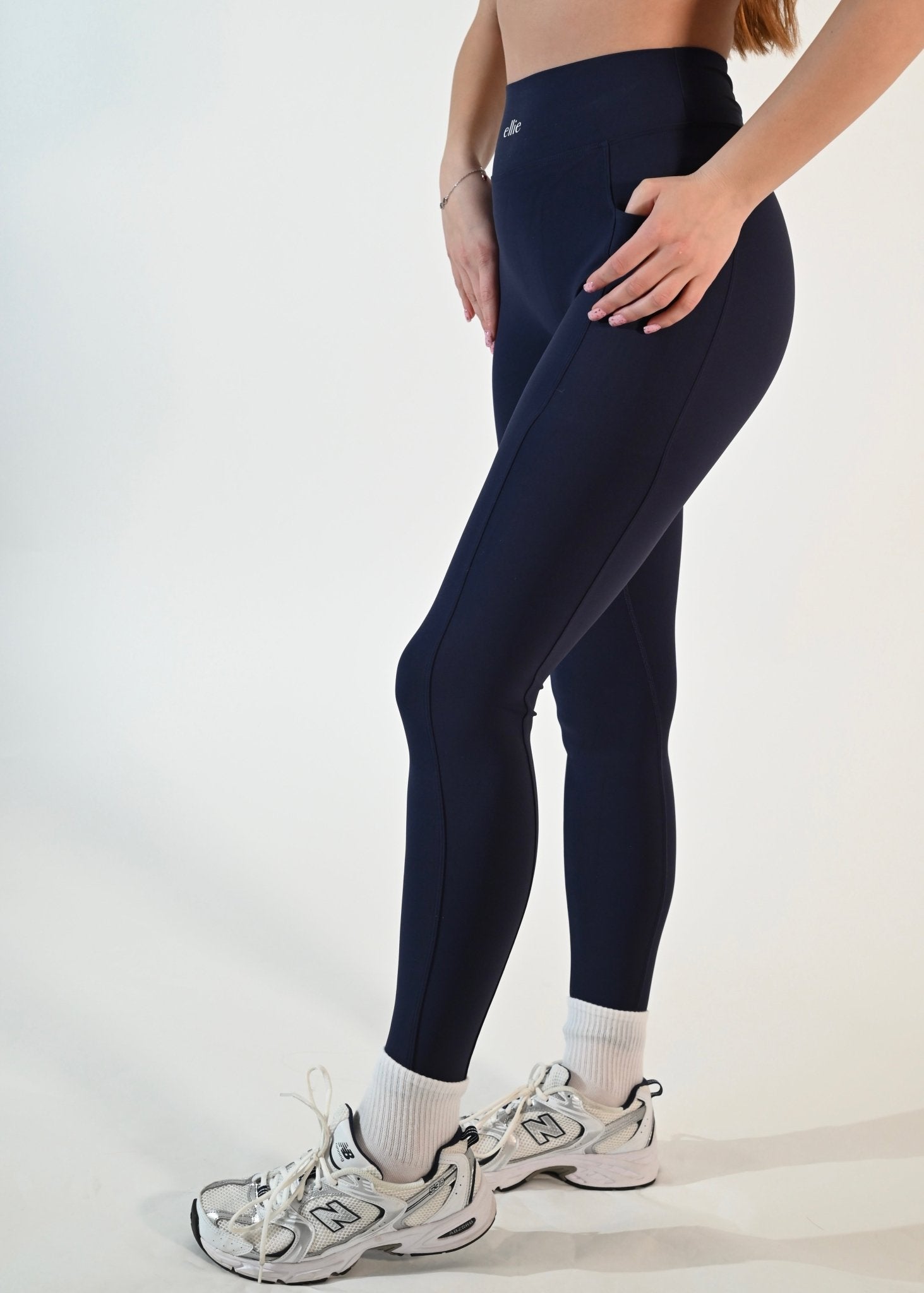 Side - Pocket Serene Leggings - Navy Blue - Ellie Gymwear