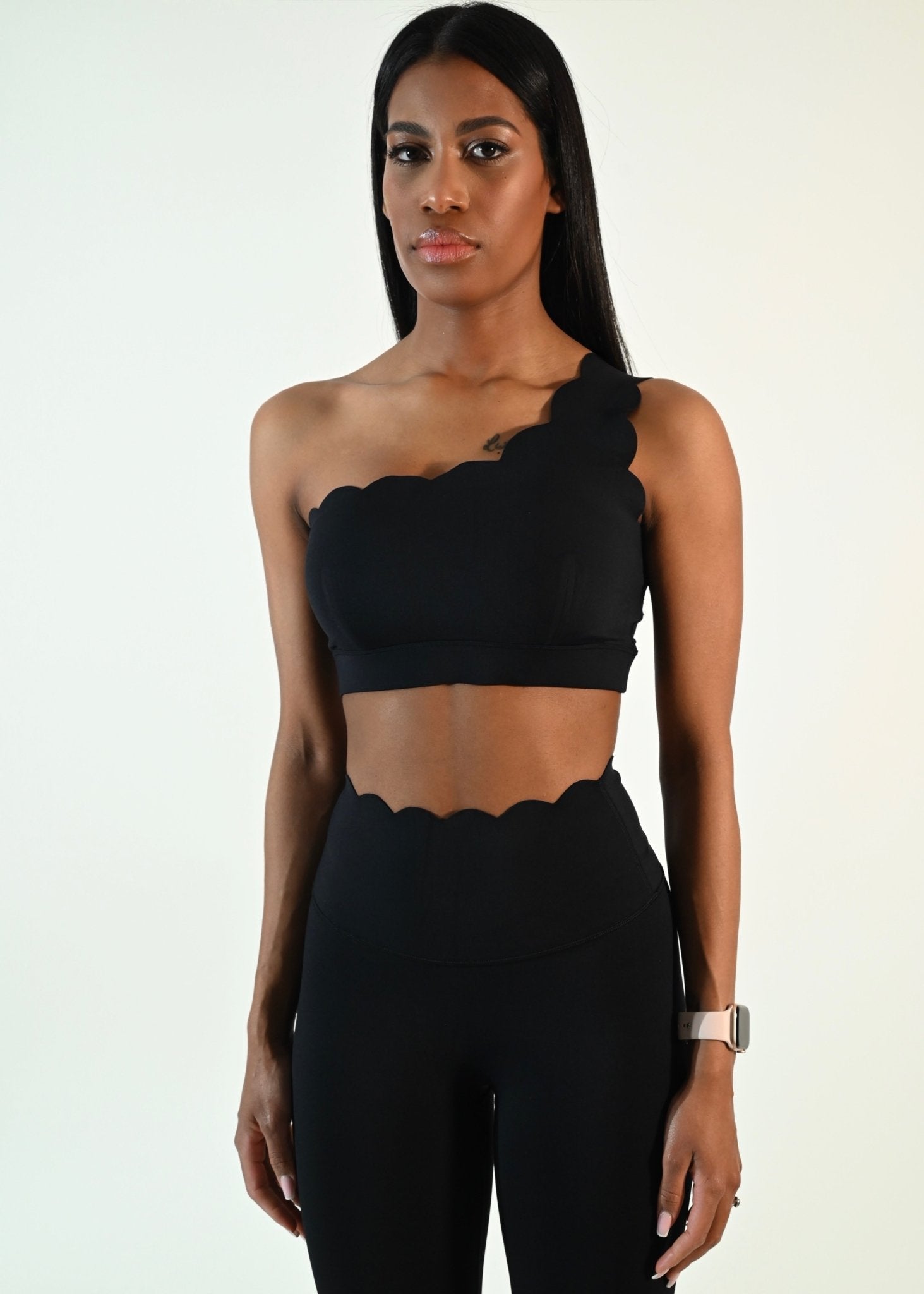 Stylish One Shoulder Pearl Bra - Black - Ellie Gymwear