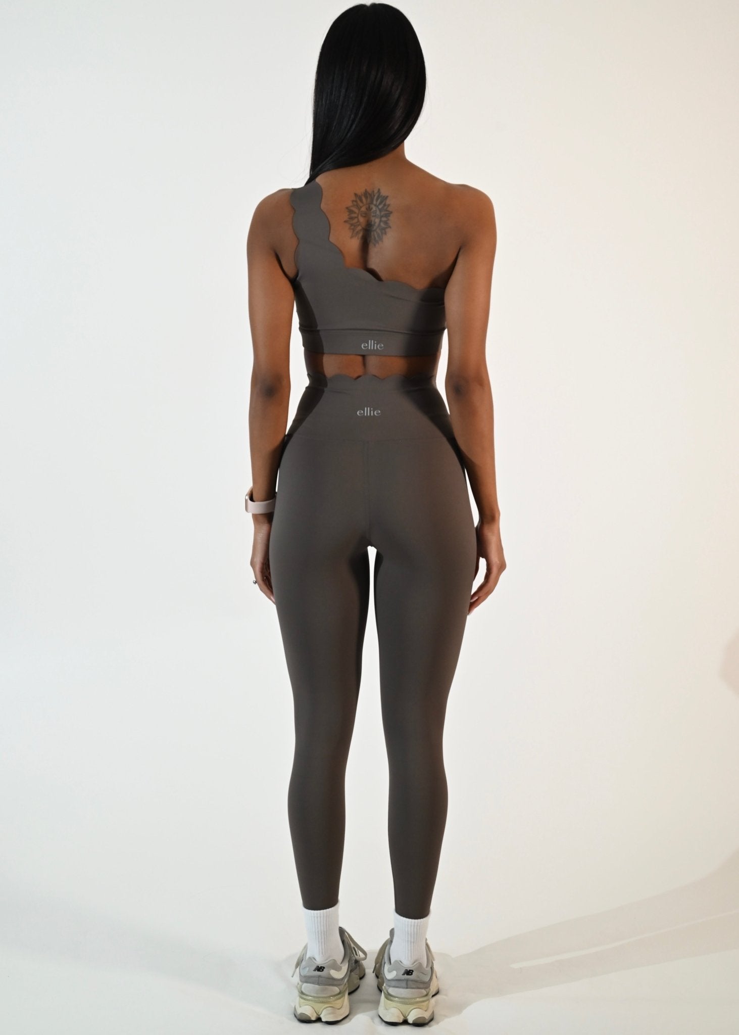 Stylish One Shoulder Pearl Bra - Fossil - Ellie Gymwear