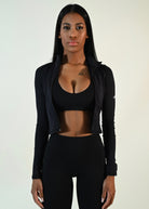 Celine Cropped Zip Jacket - Black - Ellie Gymwear