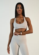 Celine Racerback Bra - White Smoke - Ellie Gymwear