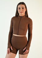 Margot Zip Crop Jacket - Brown - Ellie Gymwear