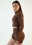 Margot Zip Crop Jacket - Brown - Ellie Gymwear