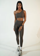 Stylish One Shoulder Pearl Bra - Fossil - Ellie Gymwear